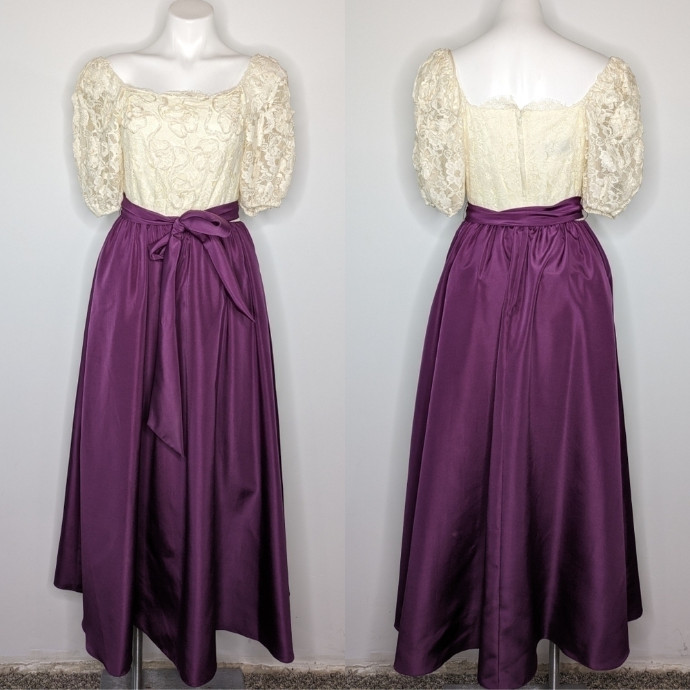 Vintage Roger Milot for Jo-Ed Sophisticates purple cream lace dress 8